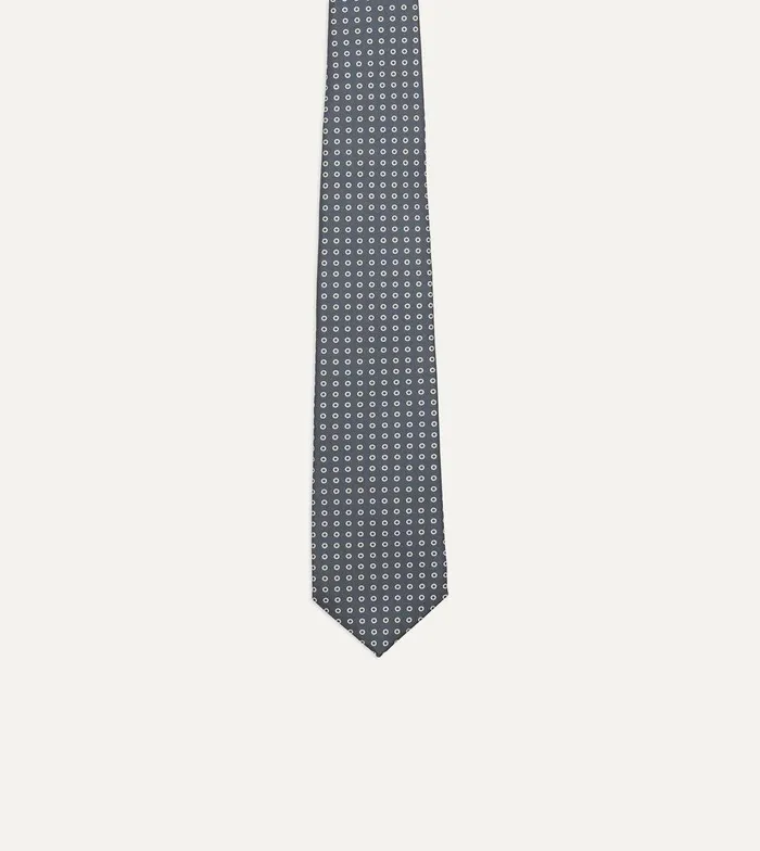 Drake039s Grey Mini Circular Dot Silk Self Tipped Tie 8211 Ties