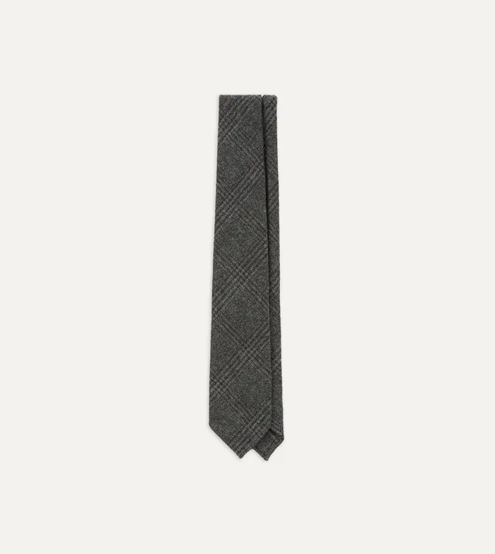 Drake039s Grey Prince Of Wales Check Hand Rolled Wool Tie 8211 Ties