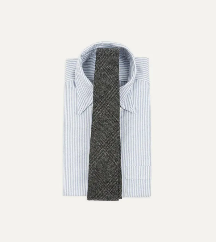 Drake039s Grey Prince Of Wales Check Hand Rolled Wool Tie 8211 Ties