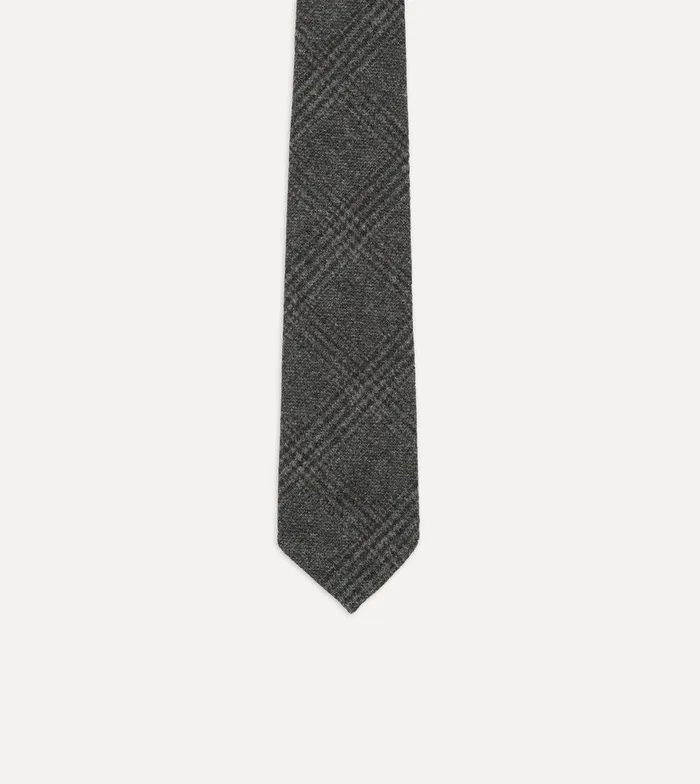 Drake039s Grey Prince Of Wales Check Hand Rolled Wool Tie 8211 Ties