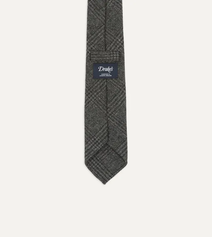 Drake039s Grey Prince Of Wales Check Hand Rolled Wool Tie 8211 Ties