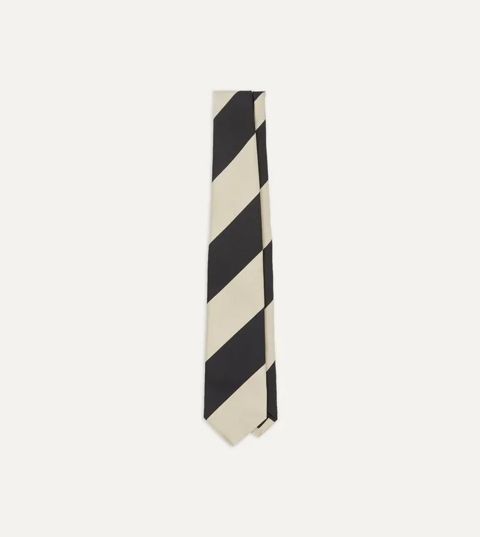 Drake039s Navy And Ecru Broad Stripe Silk Tipped Tie 8211 Ties