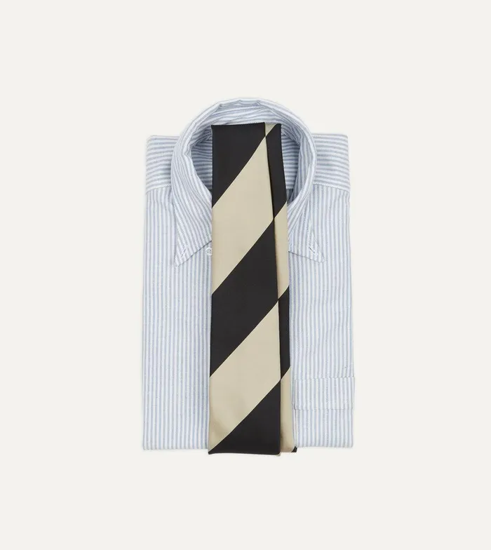Drake039s Navy And Ecru Broad Stripe Silk Tipped Tie 8211 Ties
