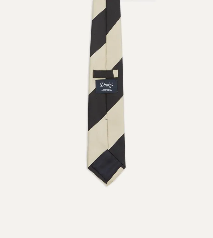 Drake039s Navy And Ecru Broad Stripe Silk Tipped Tie 8211 Ties