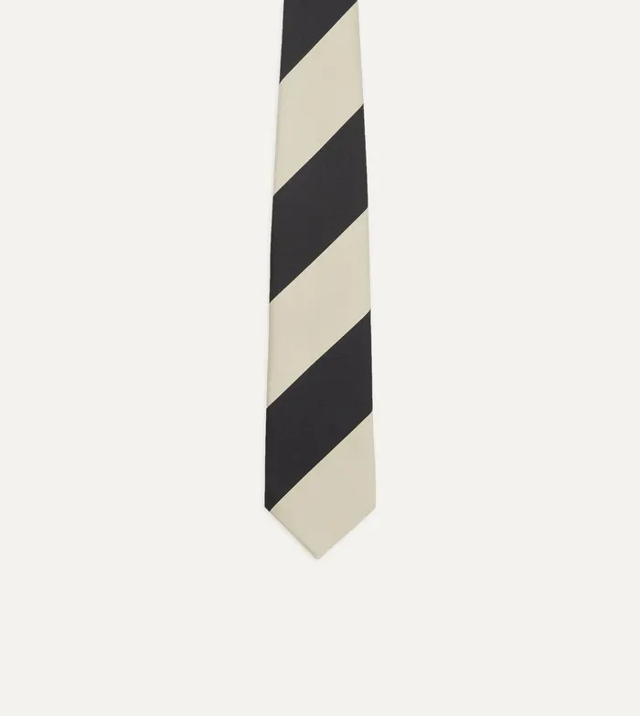 Drake039s Navy And Ecru Broad Stripe Silk Tipped Tie 8211 Ties