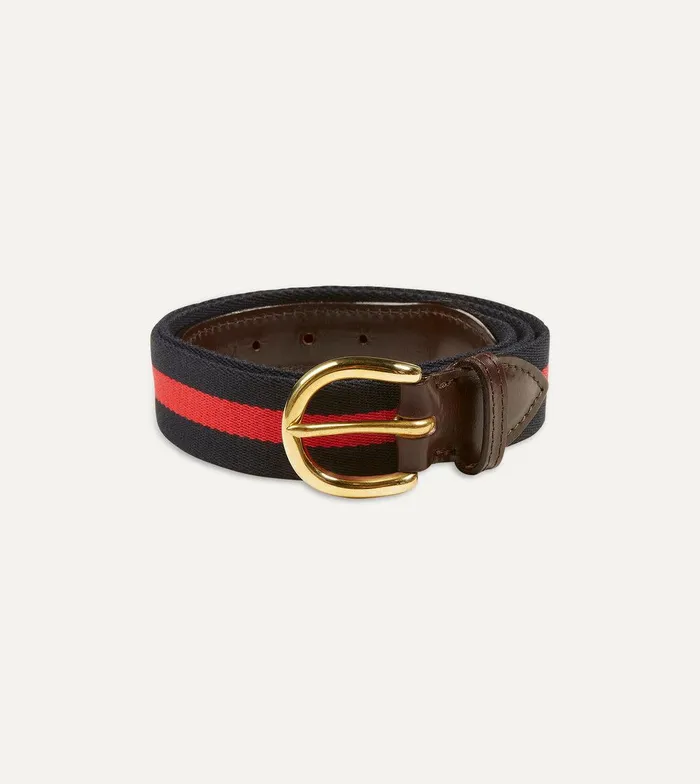 Drake039s Navy And Red Stripe Webbing And Leather Belt With Brass Buckle 8211 Accessories