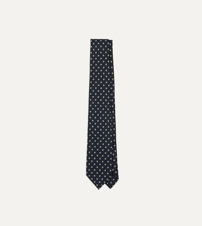 Drake039s Navy Circular Dot Silk Self Tipped Tie 8211 Ties