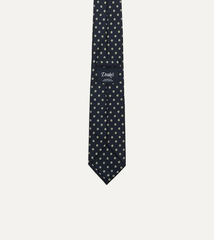 Drake039s Navy Circular Dot Silk Self Tipped Tie 8211 Ties