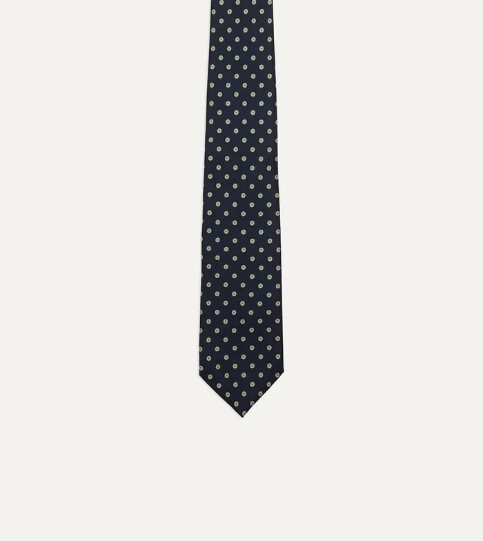 Drake039s Navy Circular Dot Silk Self Tipped Tie 8211 Ties