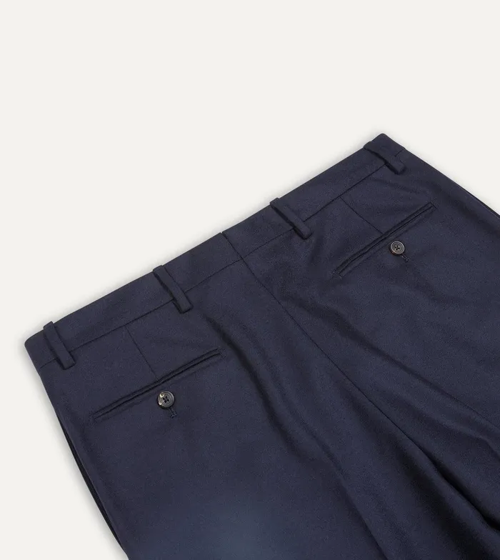 Drake039s Navy Wool Flannel Flat Front Trousers 8211 Clothing