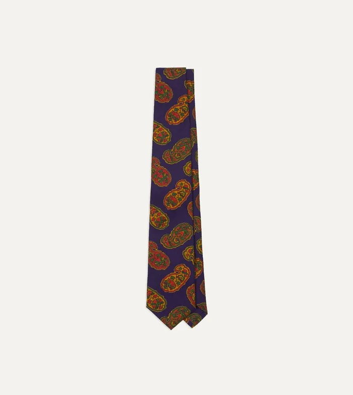 Drake039s Purple Large Paisley Print Silk Self Tipped Tie 8211 Ties