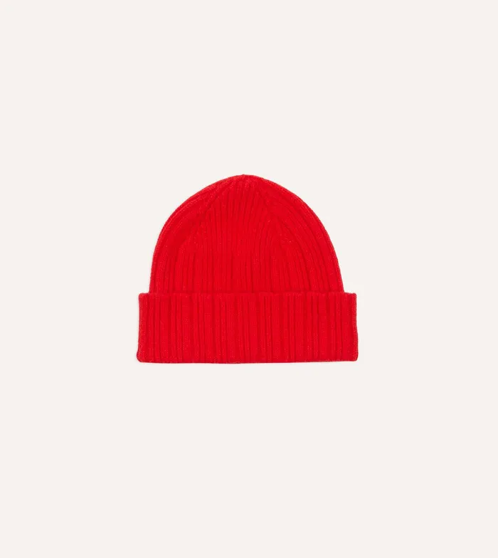 Drake039s Red Angora Lambswool Ribbed Knit Cap 8211 Accessories