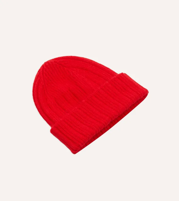 Drake039s Red Angora Lambswool Ribbed Knit Cap 8211 Accessories