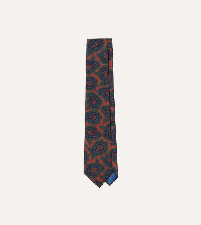 Drake039s Red Big Paisley Print 40oz Madder Silk Tie 8211 Ties