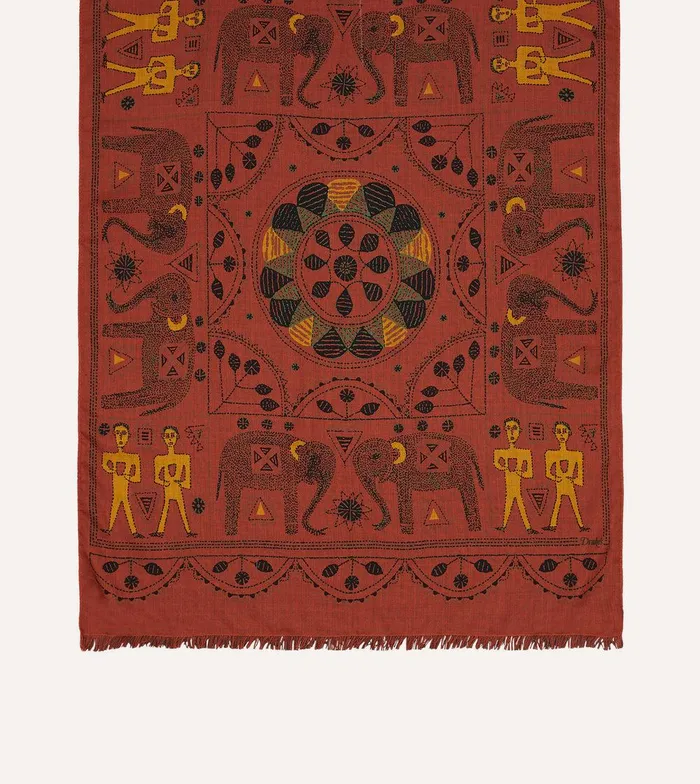 Drake039s Rust Elephant Print WoolSilk Scarf 8211 Accessories