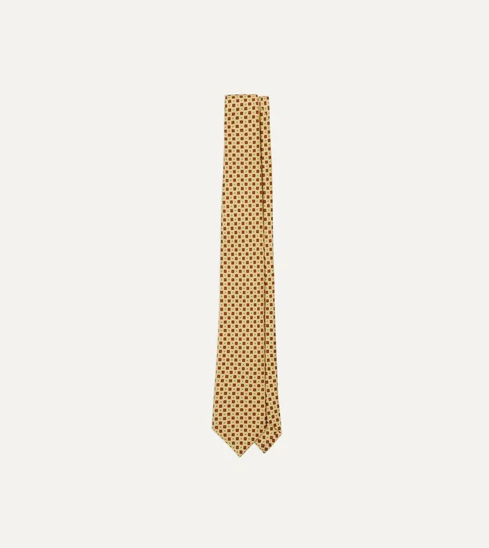 Drake039s Yellow Square Medallion Print Silk Foulard Self Tipped Tie 8211 Ties