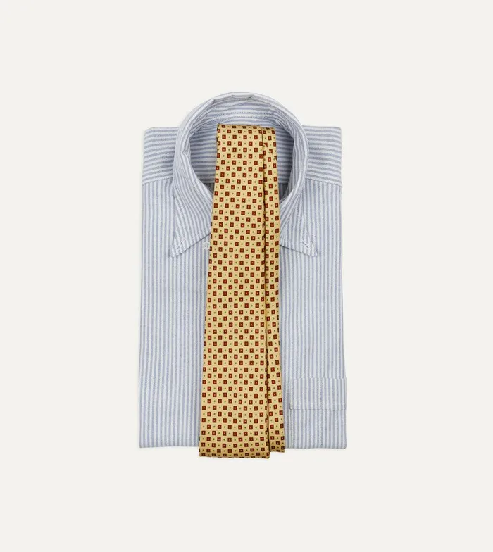 Drake039s Yellow Square Medallion Print Silk Foulard Self Tipped Tie 8211 Ties