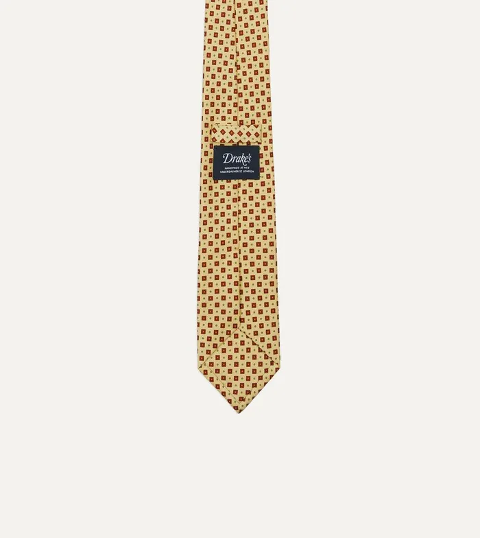 Drake039s Yellow Square Medallion Print Silk Foulard Self Tipped Tie 8211 Ties