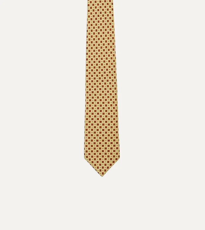 Drake039s Yellow Square Medallion Print Silk Foulard Self Tipped Tie 8211 Ties