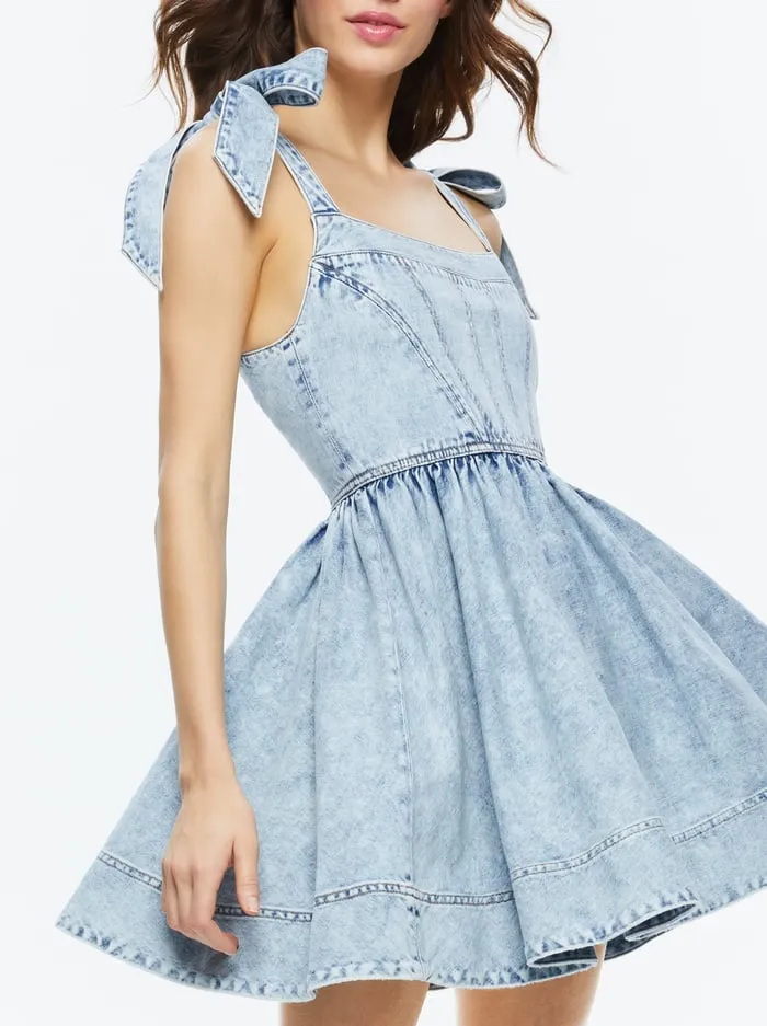 Dresses Women Alice Olivia Amina Corset Denim Dress Fae Ultra Light Blue