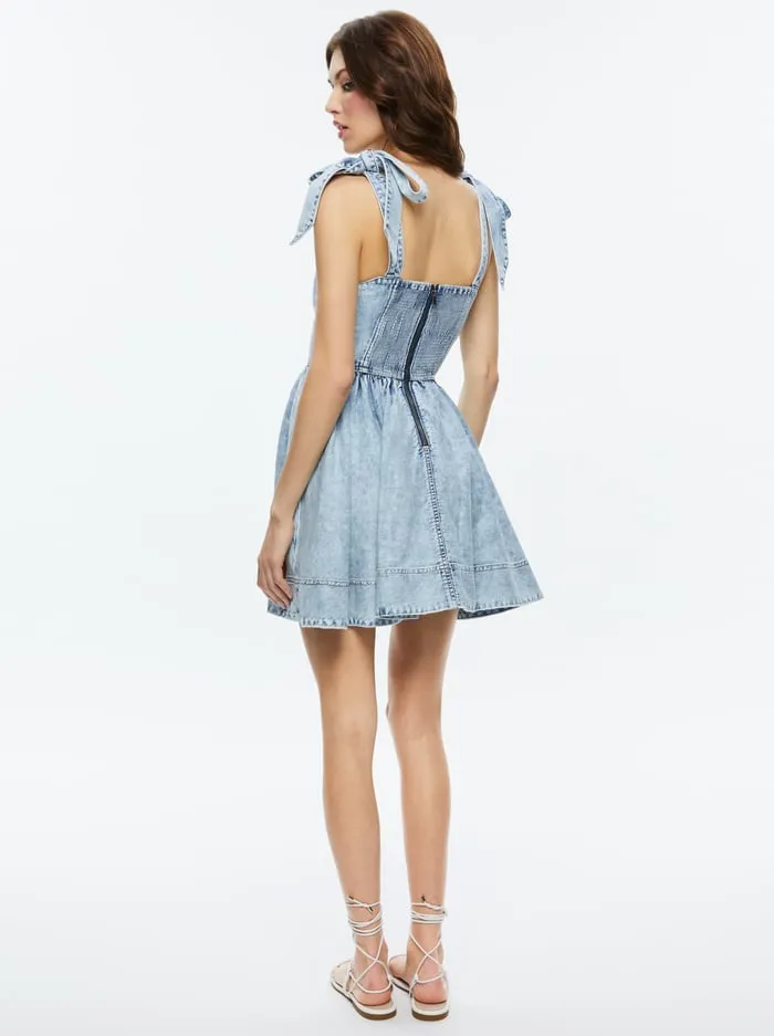 Dresses Women Alice Olivia Amina Corset Denim Dress Fae Ultra Light Blue