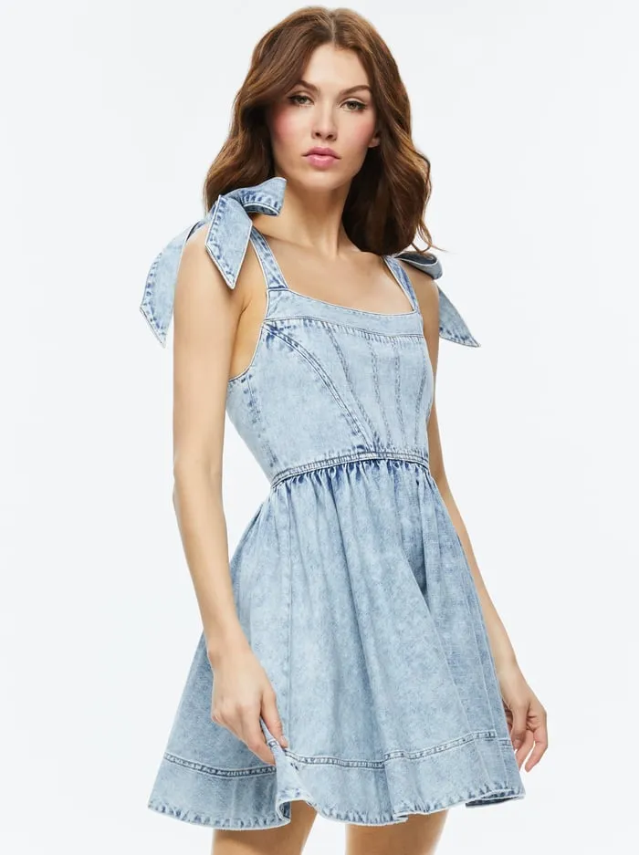 Dresses Women Alice Olivia Amina Corset Denim Dress Fae Ultra Light Blue