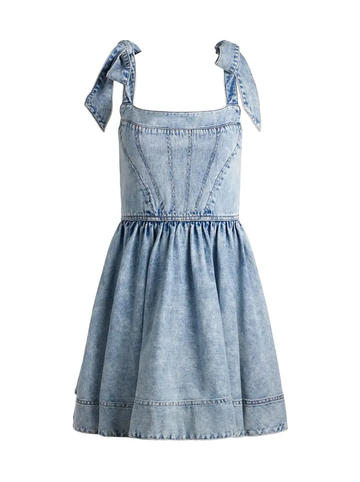 Dresses Women Alice Olivia Amina Corset Denim Dress Fae Ultra Light Blue