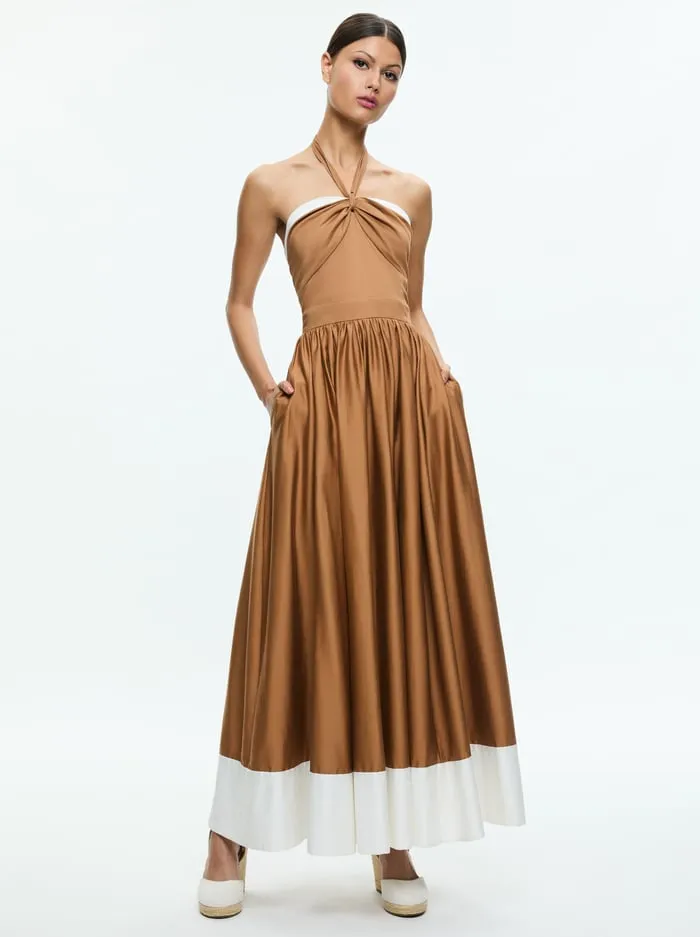 Dresses Women Alice Olivia Beatrix Sweetheart Tie Neck Dress Tanvanilla
