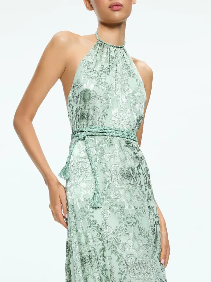 Dresses Women Alice Olivia Danika Halter Maxi Dress With Belt Vanity Pistachio