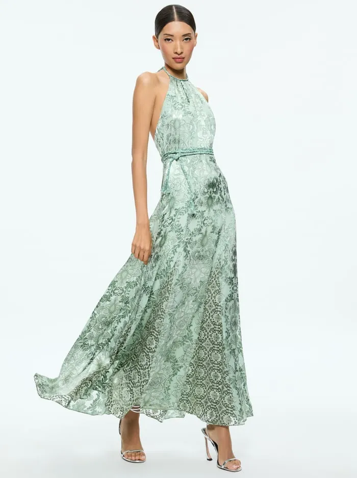 Dresses Women Alice Olivia Danika Halter Maxi Dress With Belt Vanity Pistachio