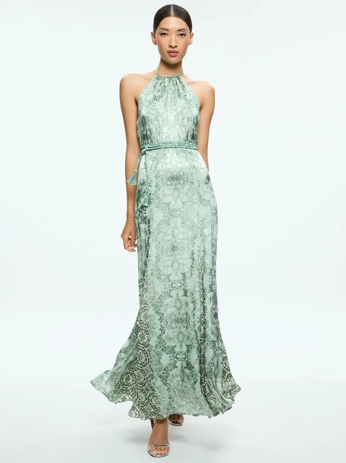 Dresses Women Alice Olivia Danika Halter Maxi Dress With Belt Vanity Pistachio