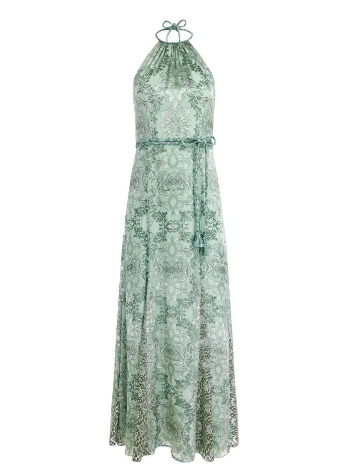 Dresses Women Alice Olivia Danika Halter Maxi Dress With Belt Vanity Pistachio