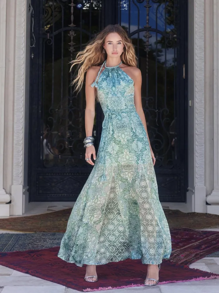 Dresses Women Alice Olivia Danika Halter Maxi Dress With Belt Vanity Pistachio