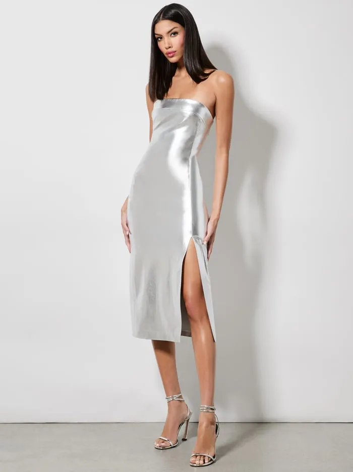 Dresses Women Alice Olivia Kelly Vegan Midi Dress Silver