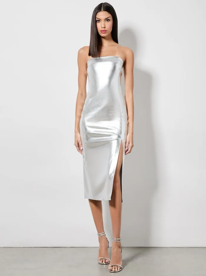 Dresses Women Alice Olivia Kelly Vegan Midi Dress Silver