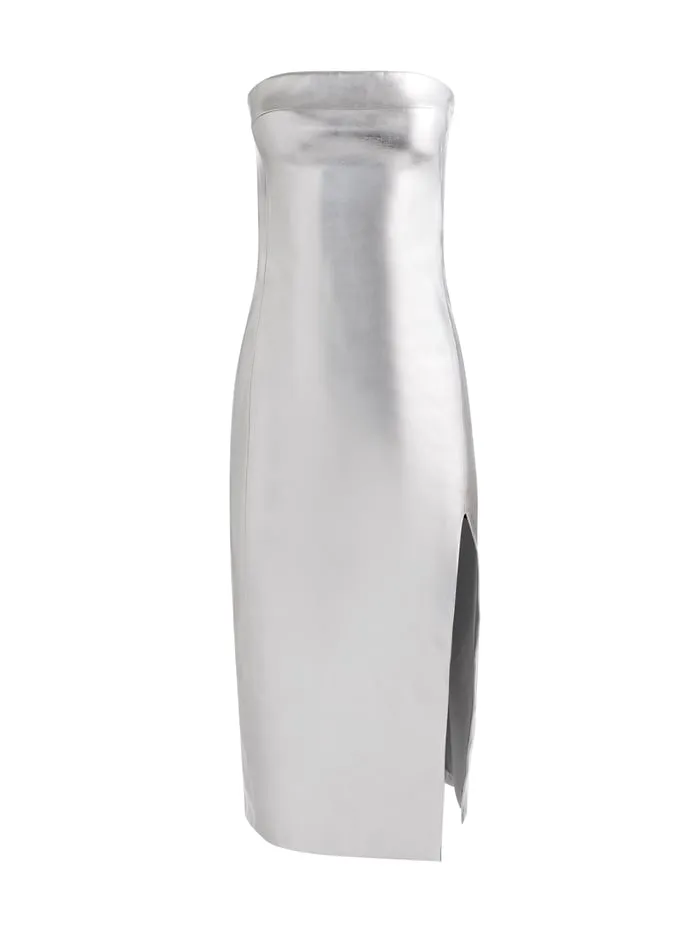 Dresses Women Alice Olivia Kelly Vegan Midi Dress Silver