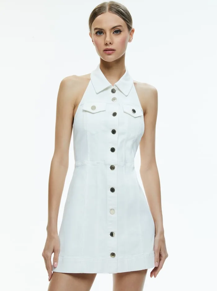 Dresses Women Alice Olivia Kendall Denim Mini Dress Off White