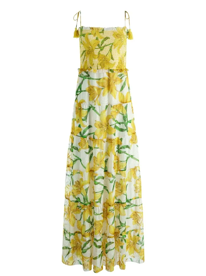 Dresses Women Alice Olivia Marna Tiered Midi Tie Strap Dress Stargazer Multi Lg