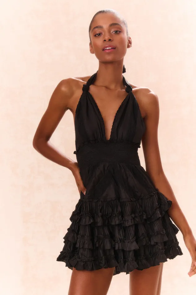 Dresses Women LoveShackFancy Quintelle Ruffle Halter Mini Dress Black