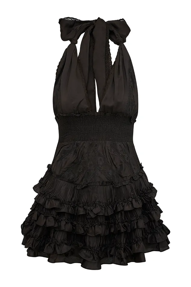 Dresses Women LoveShackFancy Quintelle Ruffle Halter Mini Dress Black