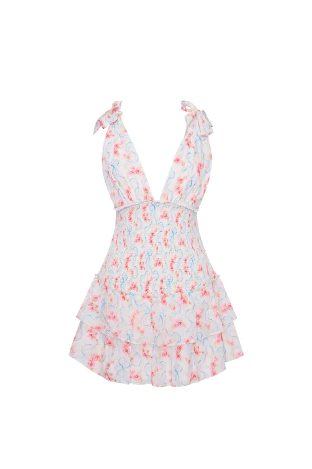 Dresses Women LoveShackFancy Rossi Cotton Floral Smocked Mini Dress White Multi