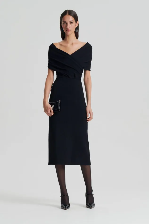 Dresses Women Scanlan Theodore CREPE KNIT DRAPE SHOULDER DRESS Black