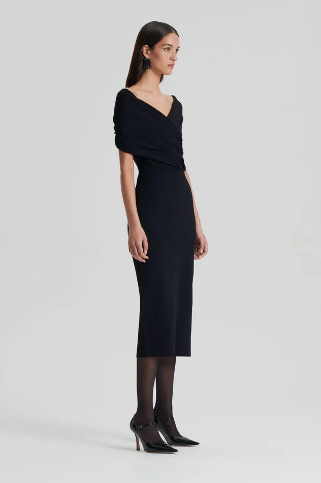 Dresses Women Scanlan Theodore CREPE KNIT DRAPE SHOULDER DRESS Black
