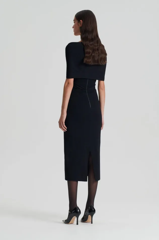 Dresses Women Scanlan Theodore CREPE KNIT DRAPE SHOULDER DRESS Black