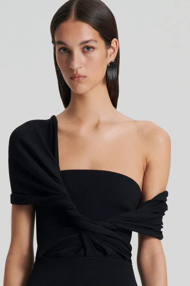 Dresses Women Scanlan Theodore CREPE KNIT DRAPE SHOULDER DRESS Black