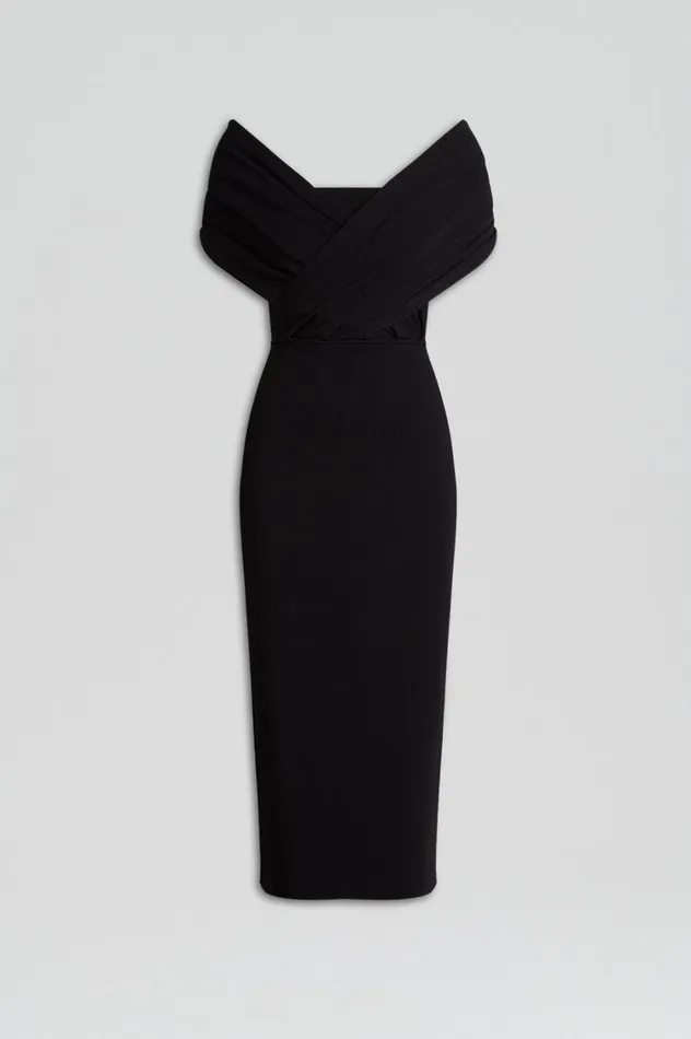 Dresses Women Scanlan Theodore CREPE KNIT DRAPE SHOULDER DRESS Black