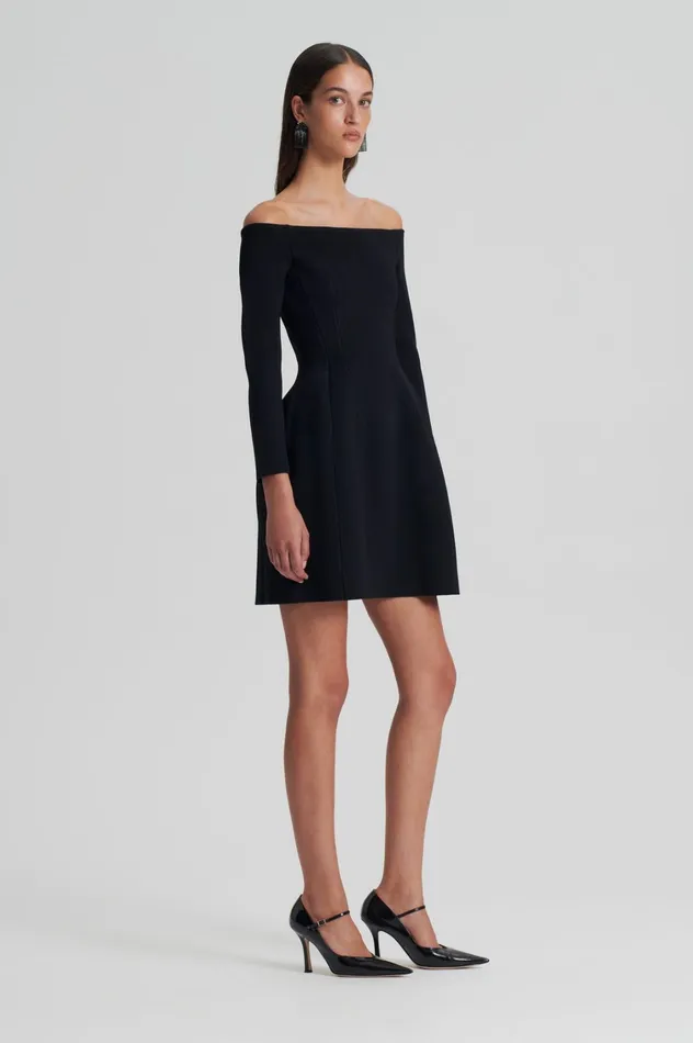 Dresses Women Scanlan Theodore CREPE KNIT LS PEPLUM DRESS Black