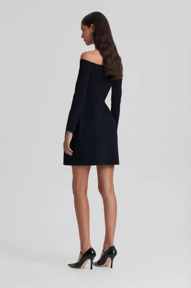 Dresses Women Scanlan Theodore CREPE KNIT LS PEPLUM DRESS Black