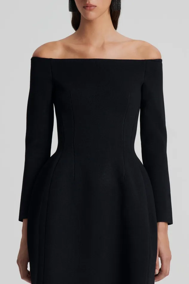 Dresses Women Scanlan Theodore CREPE KNIT LS PEPLUM DRESS Black
