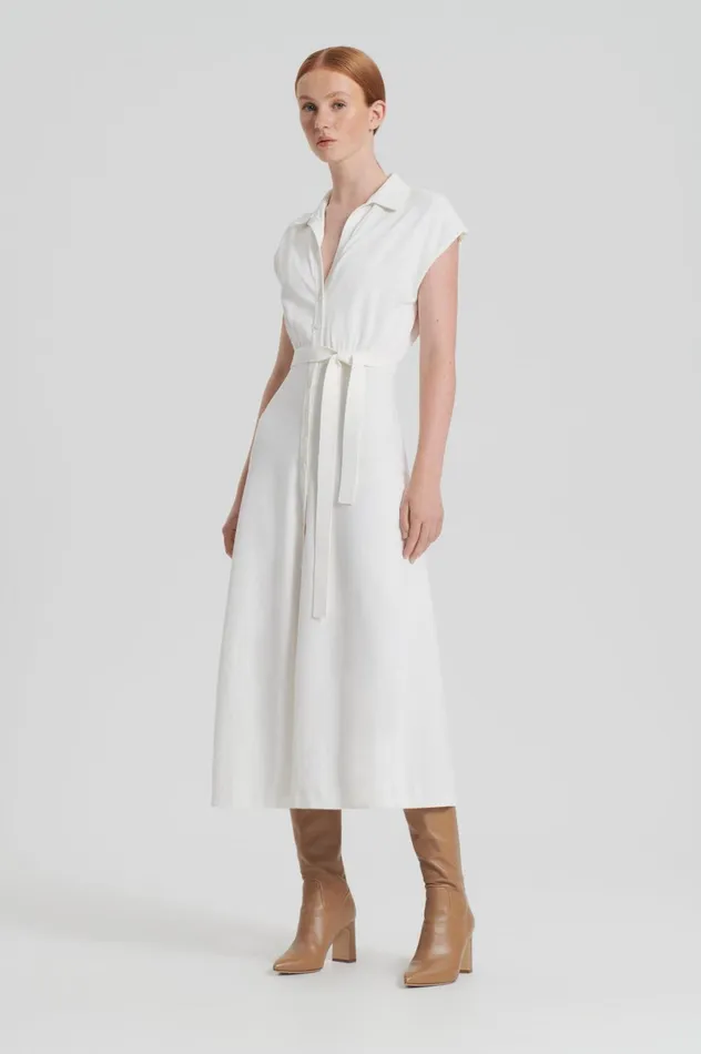 Dresses Women Scanlan Theodore CREPE KNIT SHIRT DRESS Cream